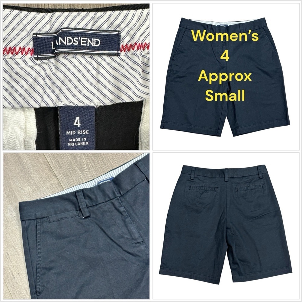Women's Lands End 4 Small Chino Khakis Black Bermuda Shorts Stretch Twill NWOT